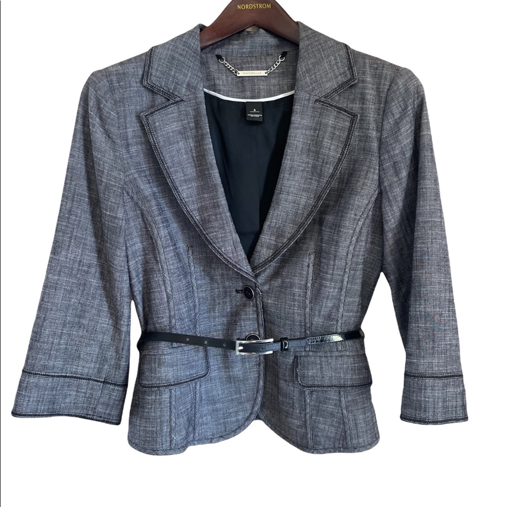 White House Black Market Gray (Black & White) Jacket with Belt